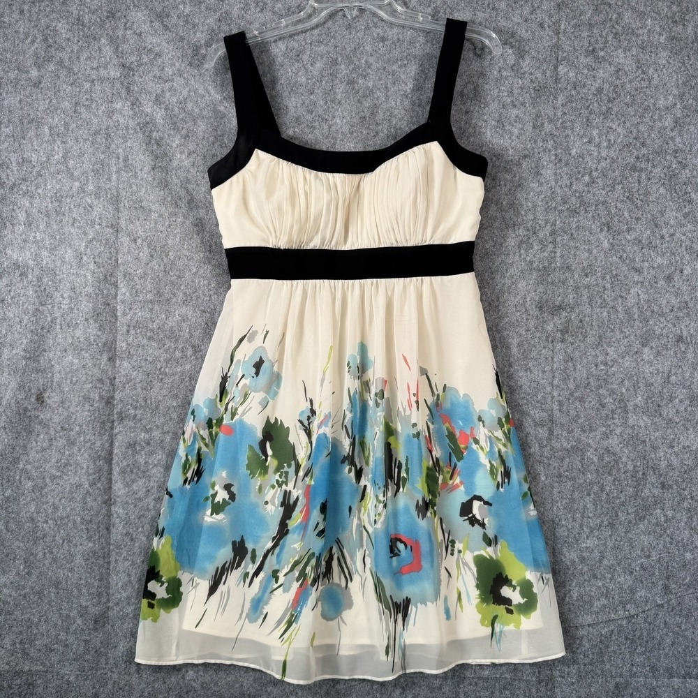 Y2K Babydoll Dress Womens 10 Ivory Artsy‎ Floral Sleeveless Midi Fairycore